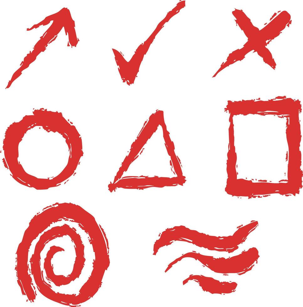 A set of red scribble symbols on a white background vector