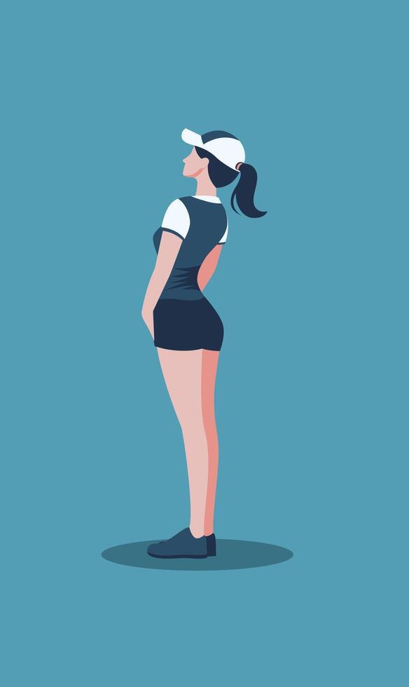 Woman Golfer Golf Player Character Standing Wearing Hat vector