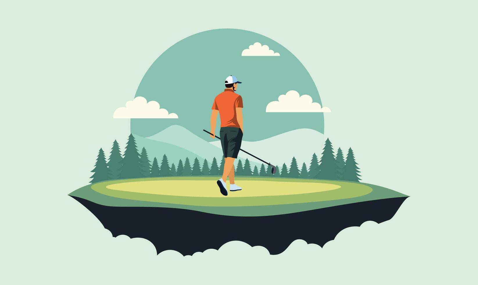 Man Golfer Player Character Playing Golf on the Field Landscape vector