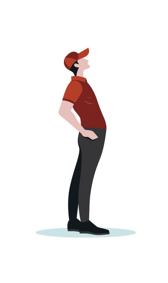 Flat Design Illustration of Man Golfer Golf Player Character Standing Wearing Red Hat vector