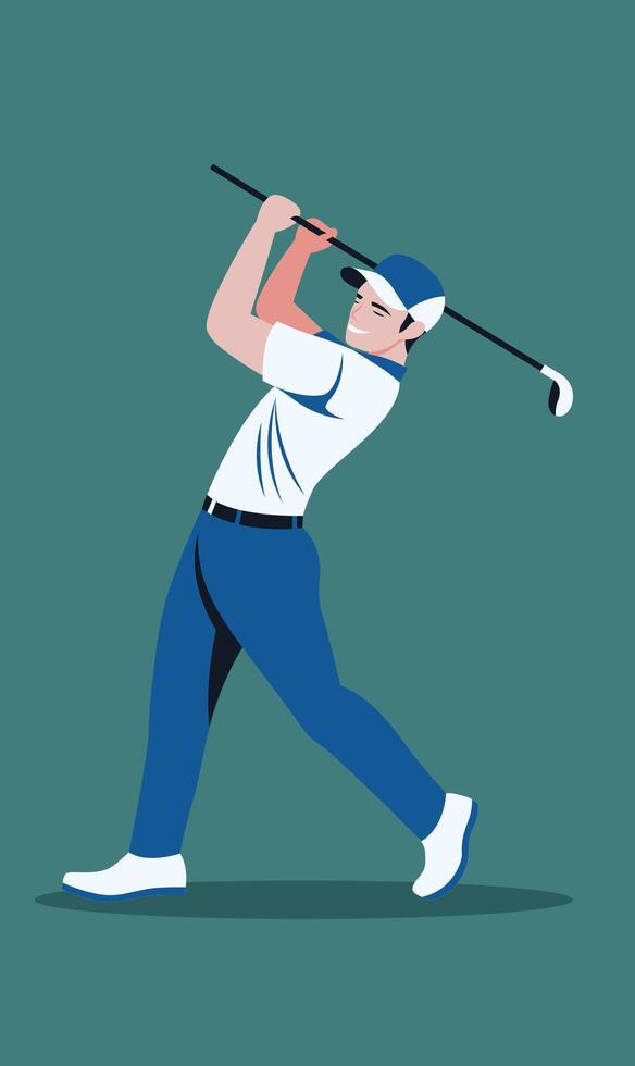 Flat Design Illustration of Man Golfer Player Character Swinging Sport Golf Stick vector