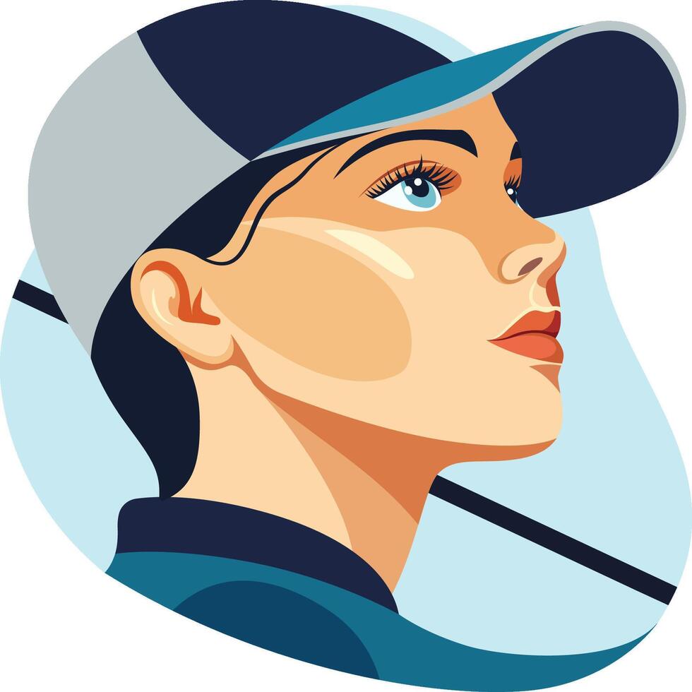 Woman Golfer Player Face Character Wearing Hat Playing Golf Sport vector