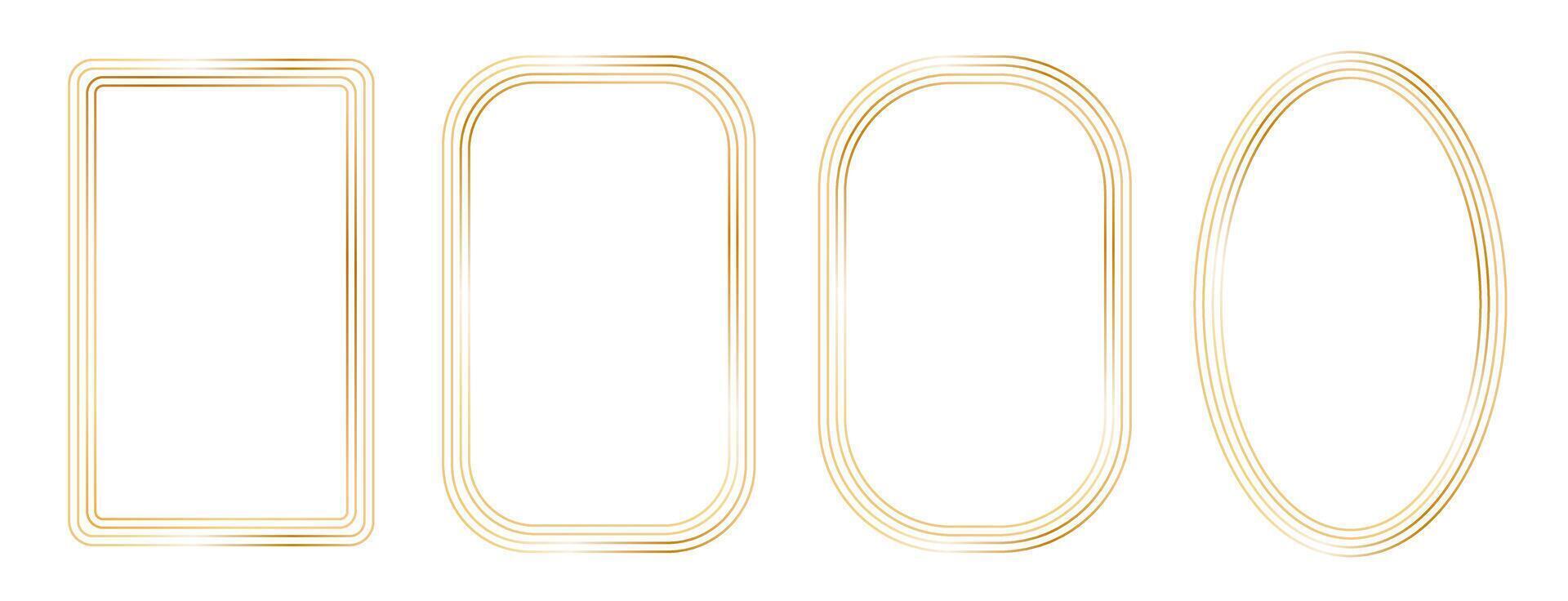 Set of decorative frames with wavy lines and patterns. Trendy vintage fancy frames for wedding invitations, birthday cards, prints. golden frame set illustration vector