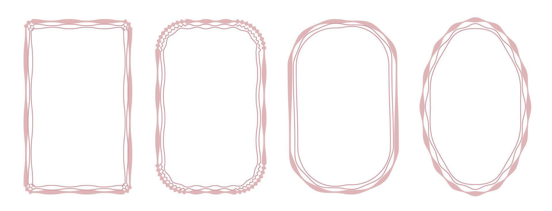 Set of decorative frames with wavy lines and patterns. Trendy vintage fancy frames for wedding invitations, birthday cards, prints. a set of four different shapes with a white background vector