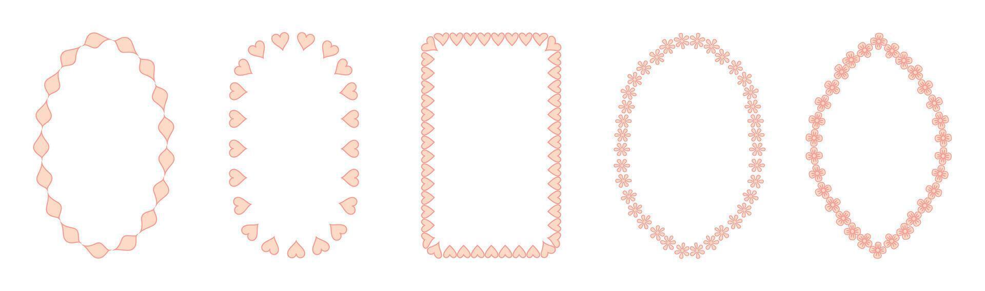 Set of decorative frames with wavy lines and patterns. Trendy vintage fancy frames for wedding invitations, birthday cards, prints. a set of four different shapes in pink vector
