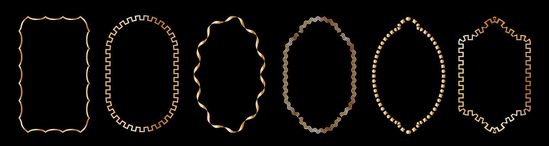 gold border frame animation. Set of decorative frames with wavy lines and patterns. Trendy vintage fancy frames for wedding invitations, birthday cards, prints. vector