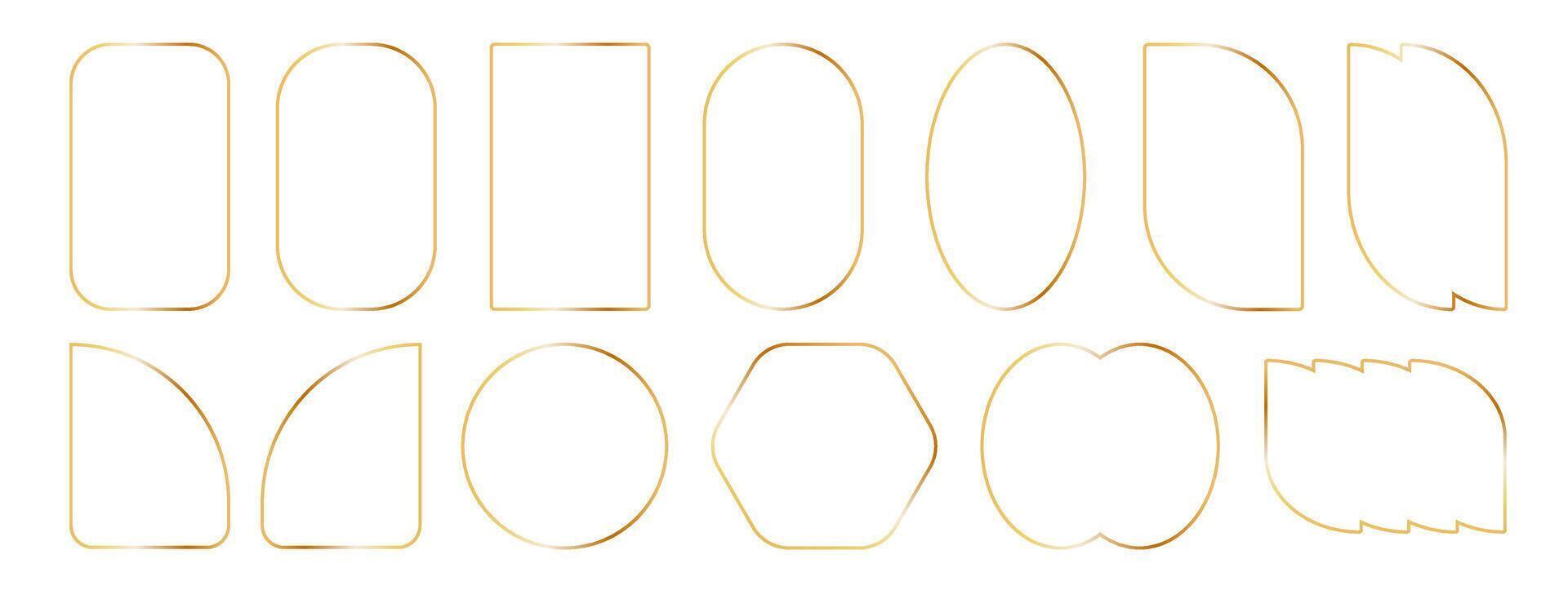 Set of decorative frames with wavy lines and patterns. Trendy vintage fancy frames for wedding invitations, birthday cards, prints. golden rectangle shapes on white background vector