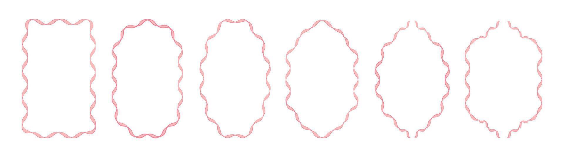 Set of decorative frames with wavy lines and patterns. Trendy vintage fancy frames for wedding invitations, birthday cards, prints. a set of four different lines drawn in pink vector