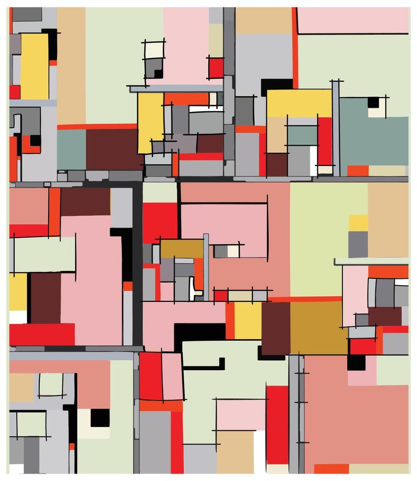 Abstract geometric pattern with a variety of colored blocks and lines. vector