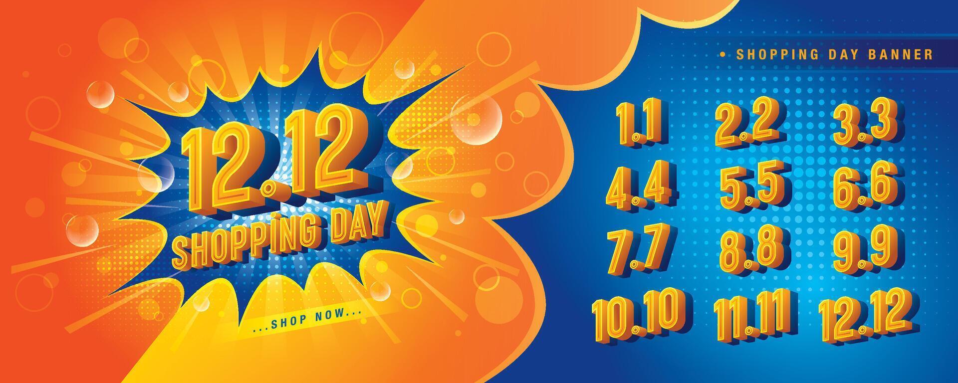 Shopping Day Sale Banner Template Design, Abstract Blue Comic Boom labels Sign, Shopping Day Sale Promotion of every month vector