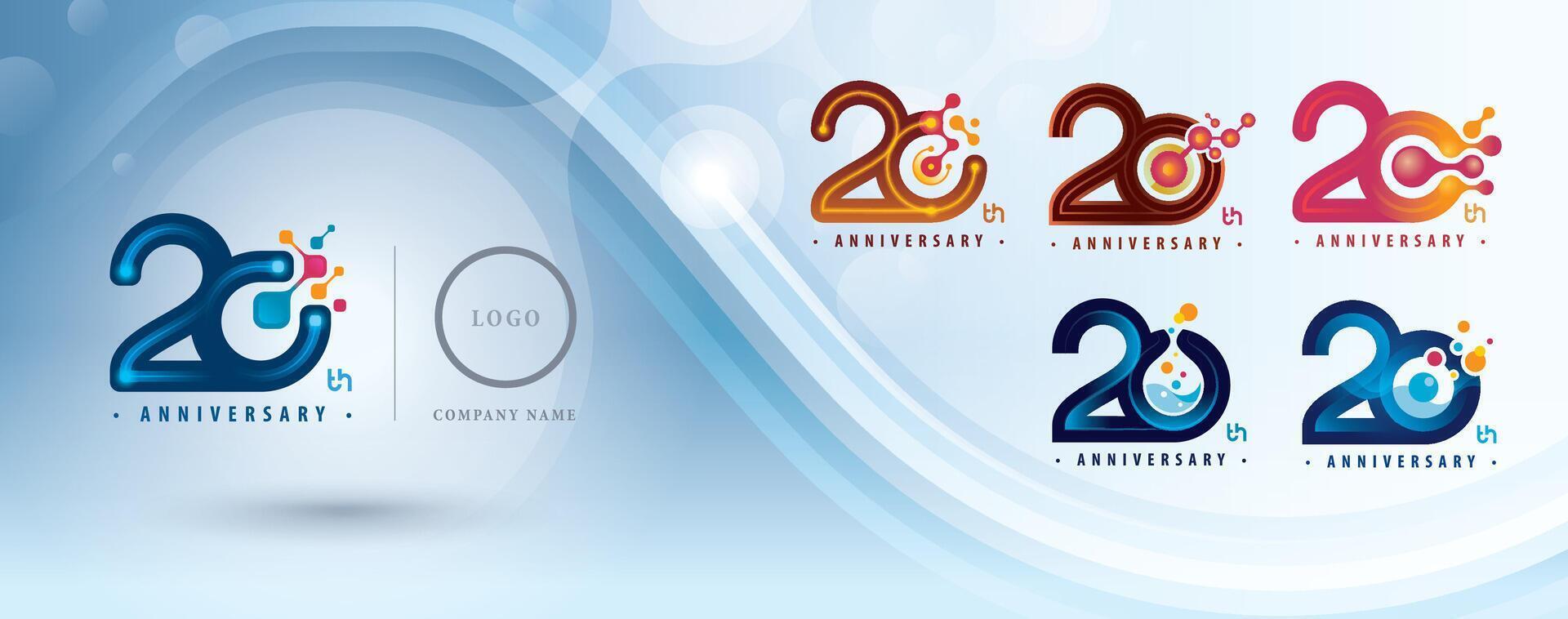 Set of 20th Anniversary logotype design, Twenty years Celebrate Logo for celebration, Abstract Molecule structure Connected. Chemistry Science vector