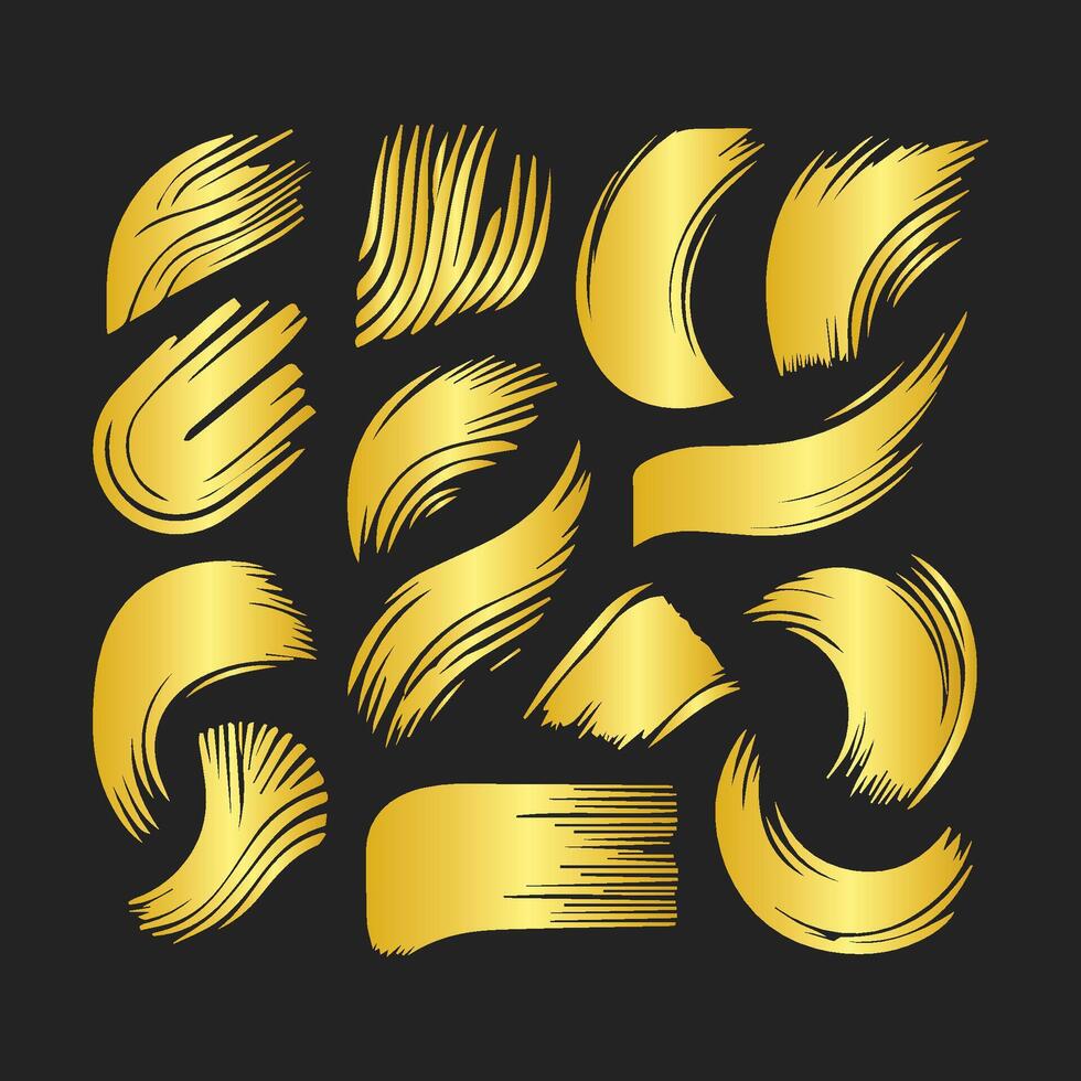 Golden brush strokes set vector