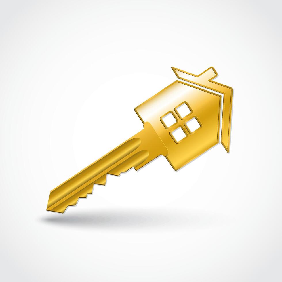 house shape 3d gold key with shadow vector