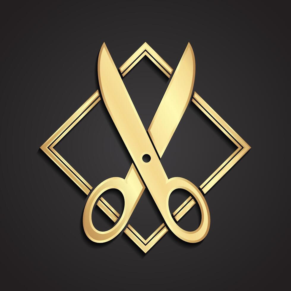 3d gold scissors logo design vector