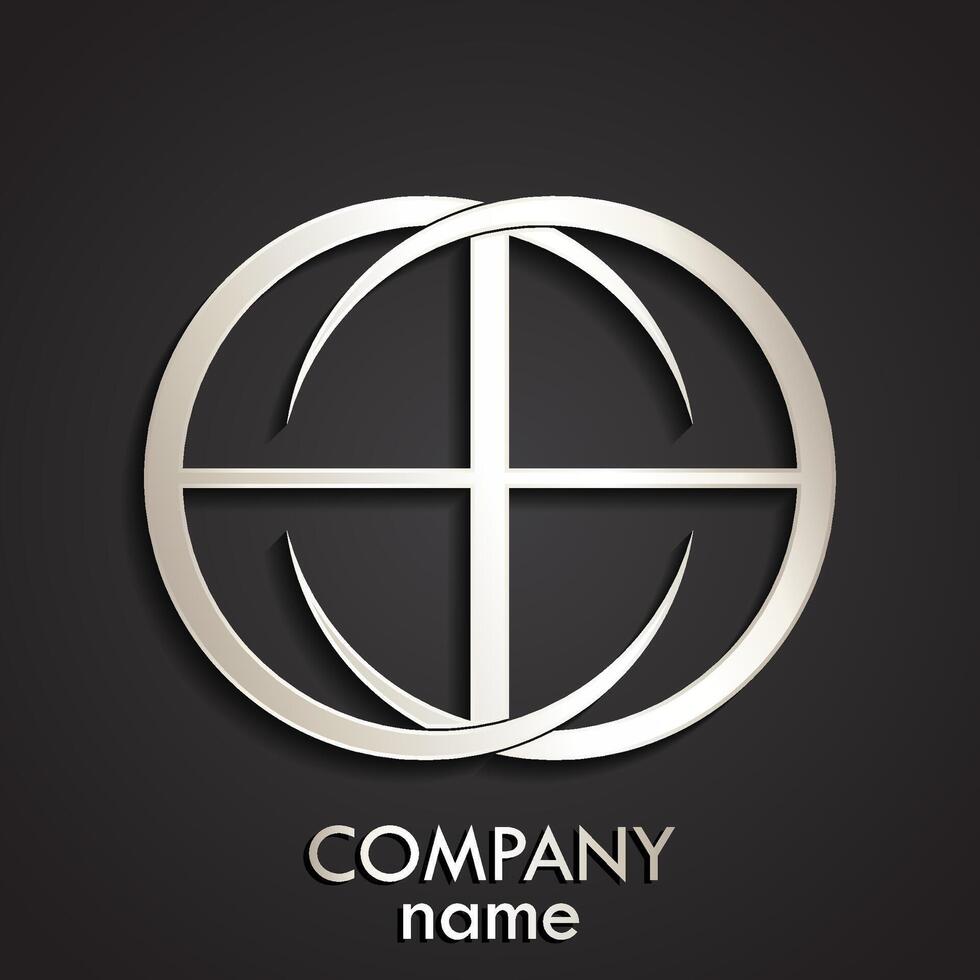 silver double circle linear geometric logo design vector