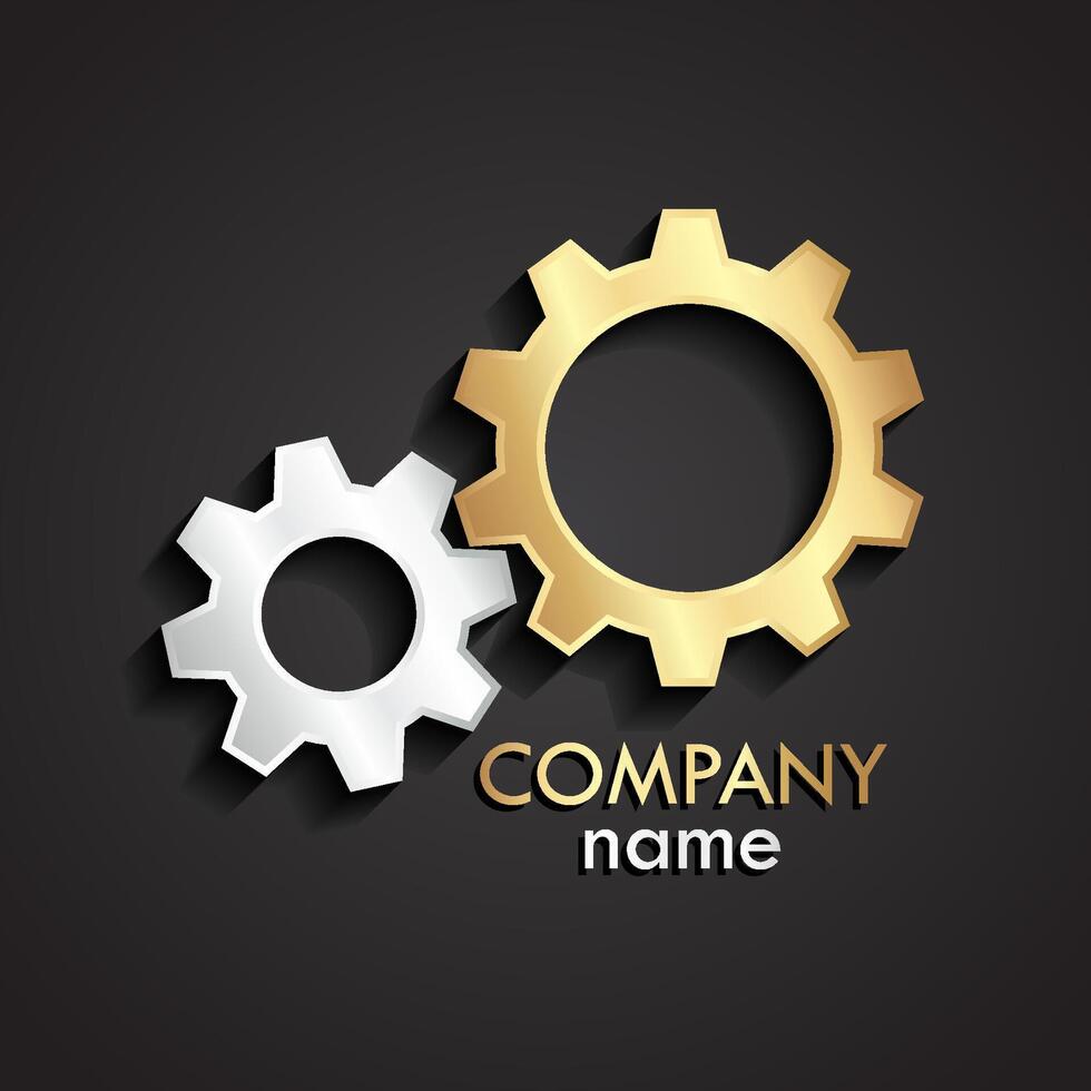 3d gold silver gears logo vector