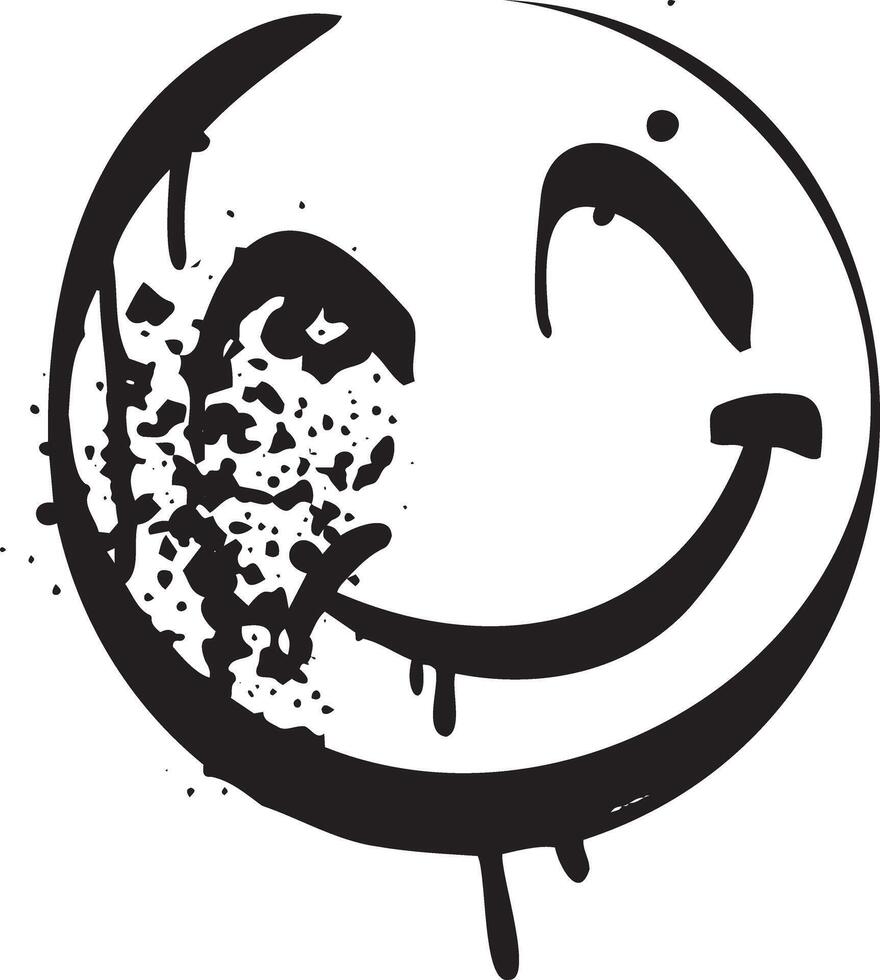 Smile graffiti spray. Black ink drop face. Grunge urban character vector