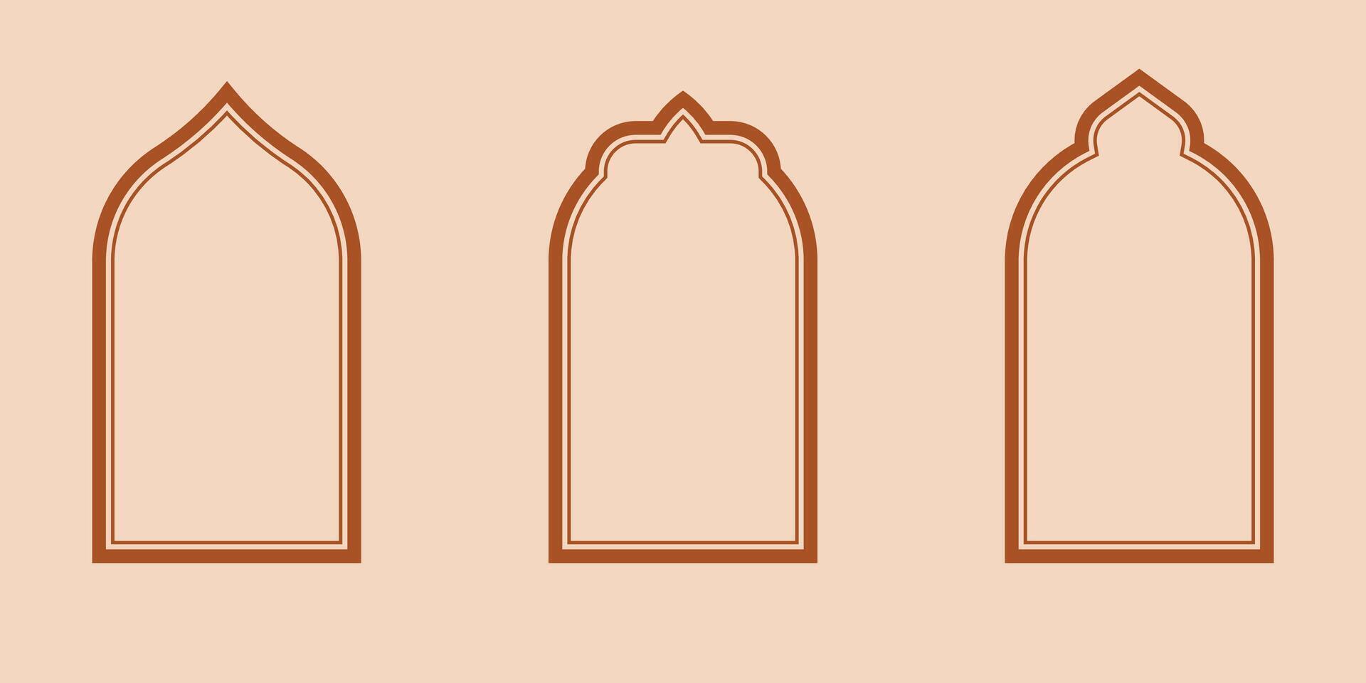 Shape Islamic door and window border frame in oriental style Arabic arch. vector