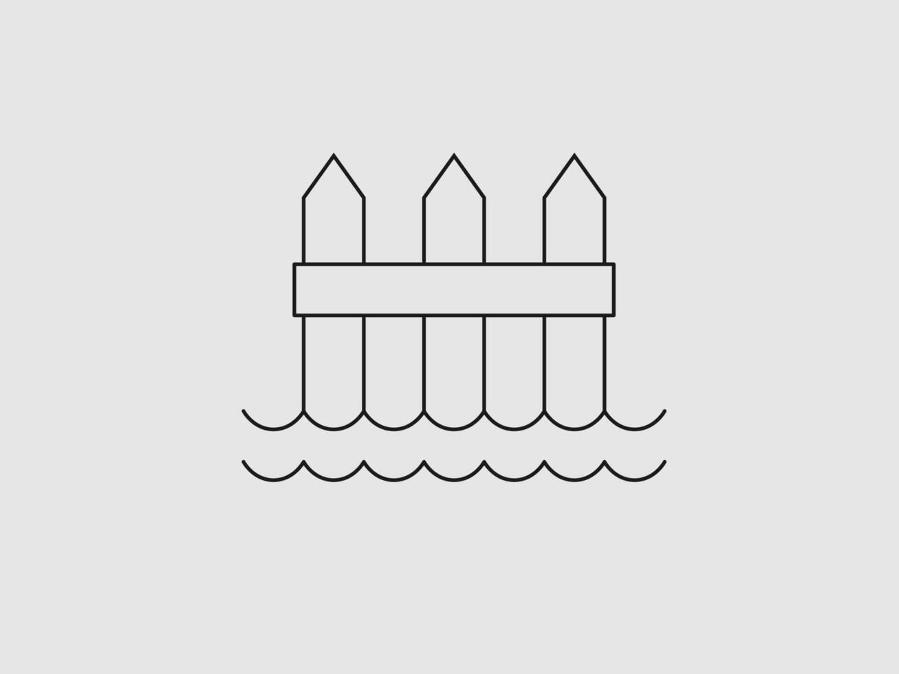 This is a minimalist line art illustration of a fence partially submerged in water vector