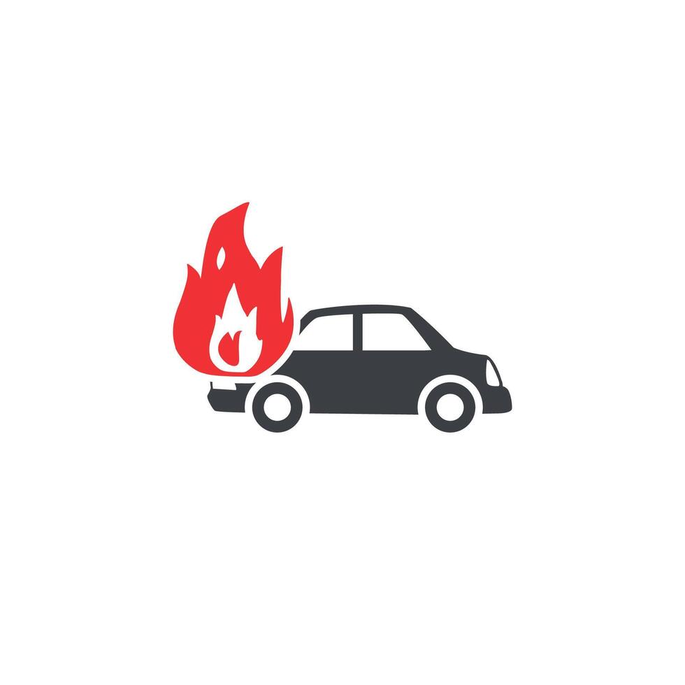 flat design illustration of burning car. vector