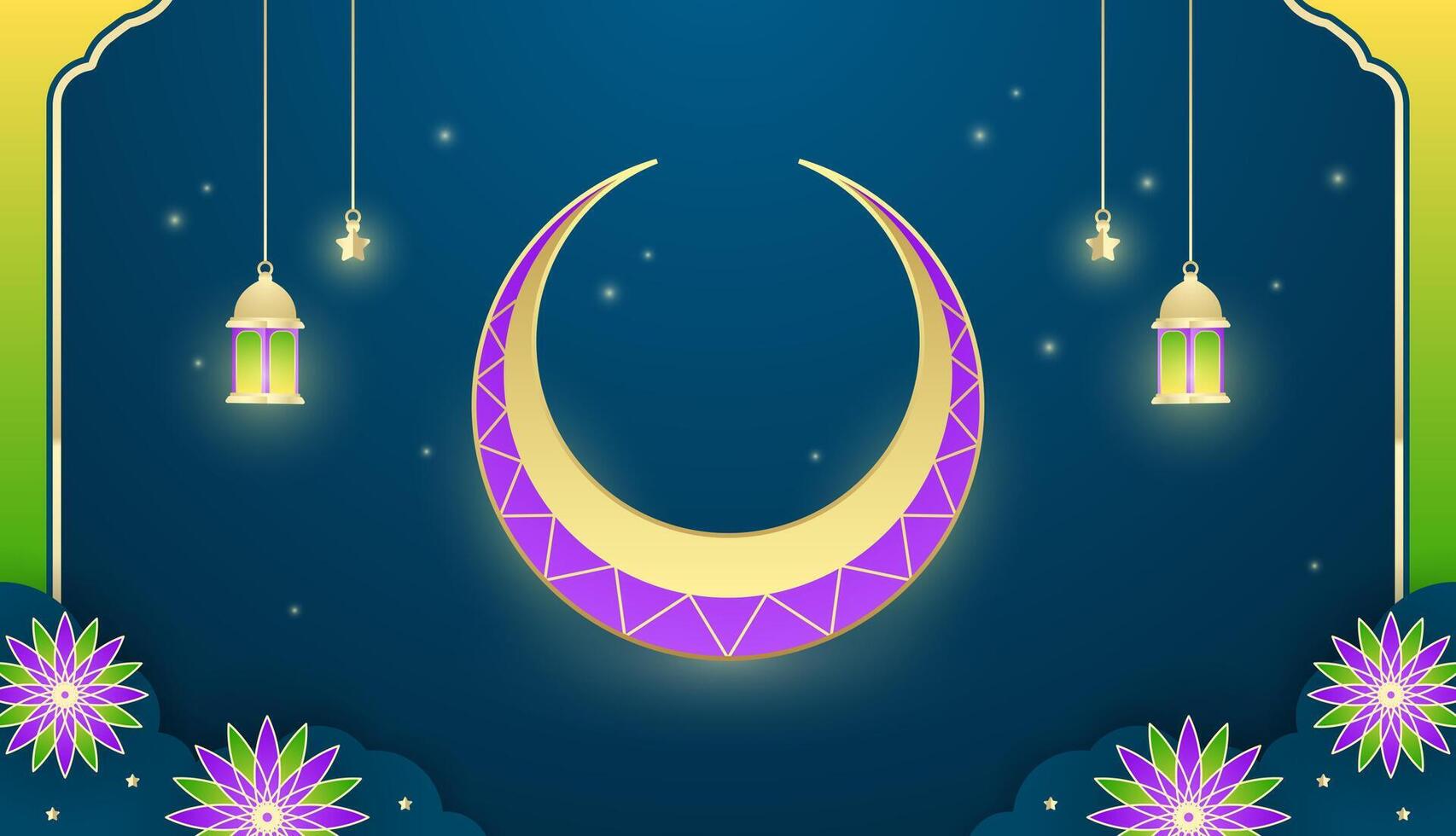 green empty ramadan eid purple moon background design vector