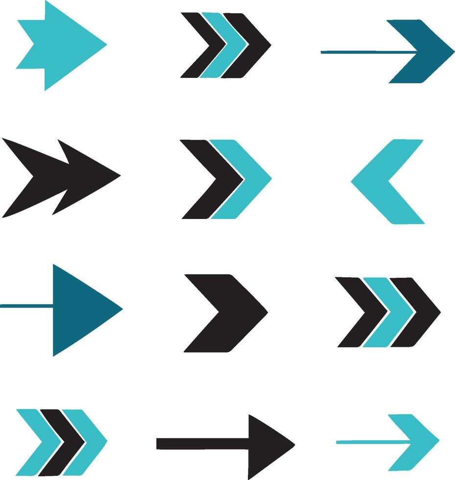 Set of colorful sharp-direction arrow signs or icons. vector