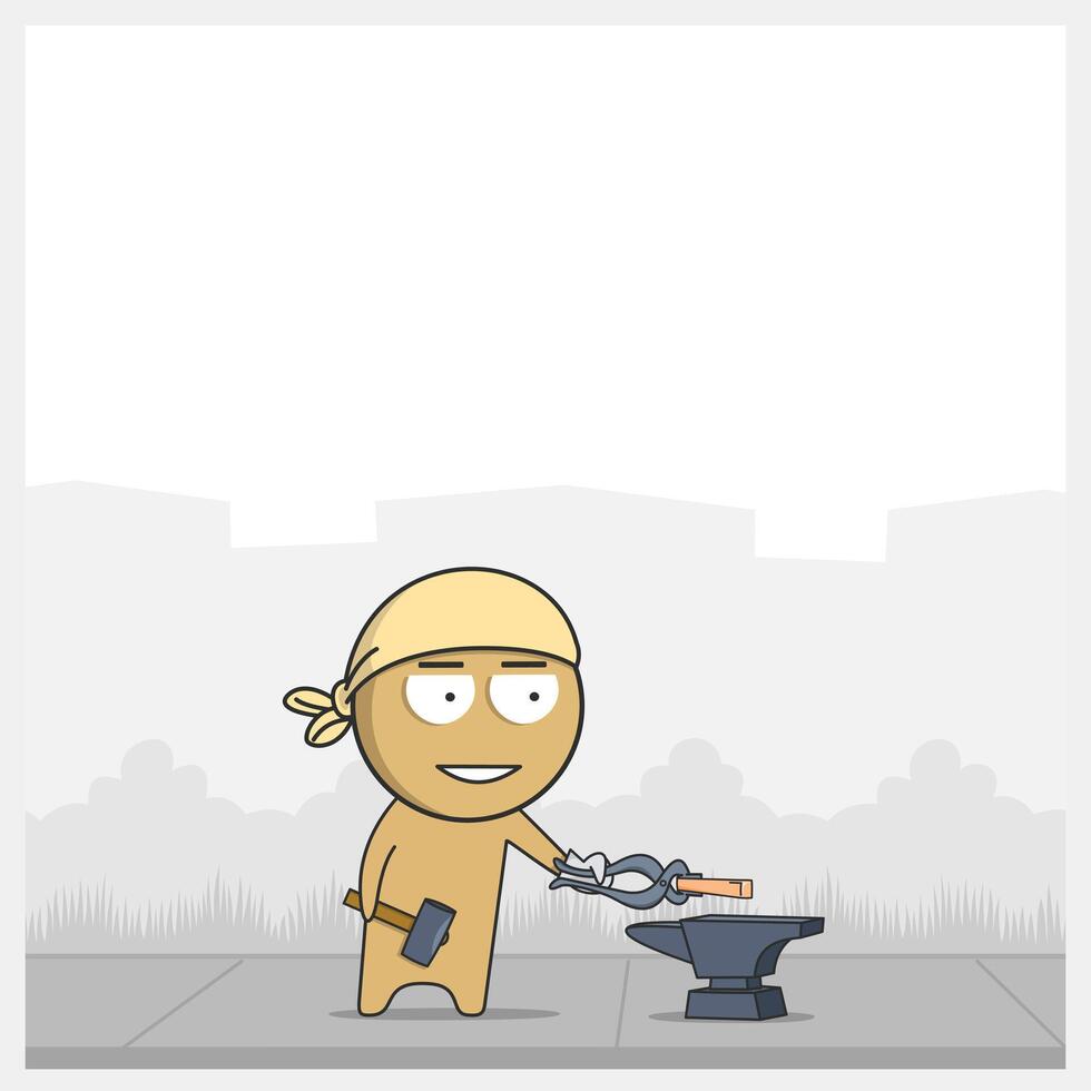Blacksmith with a hammer at an anvil vector