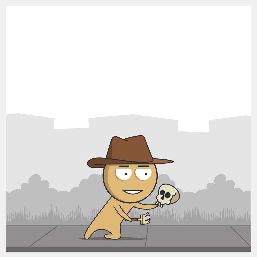 Archaeologist at excavation site with skull vector