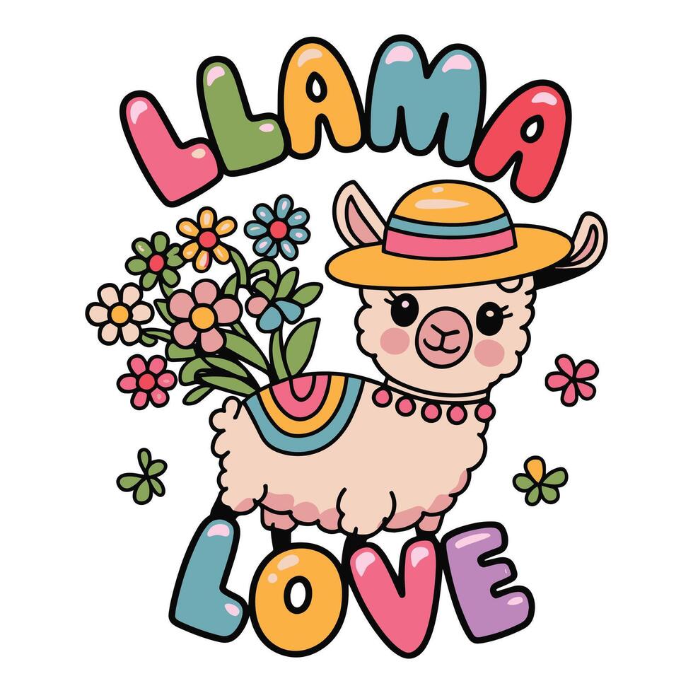 Llama Love Llama in Floral Illustration T Shirt Design vector