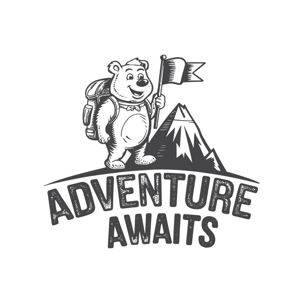 Adventure Awaits Bear Climbing the Mountain T-Shirt Design vector