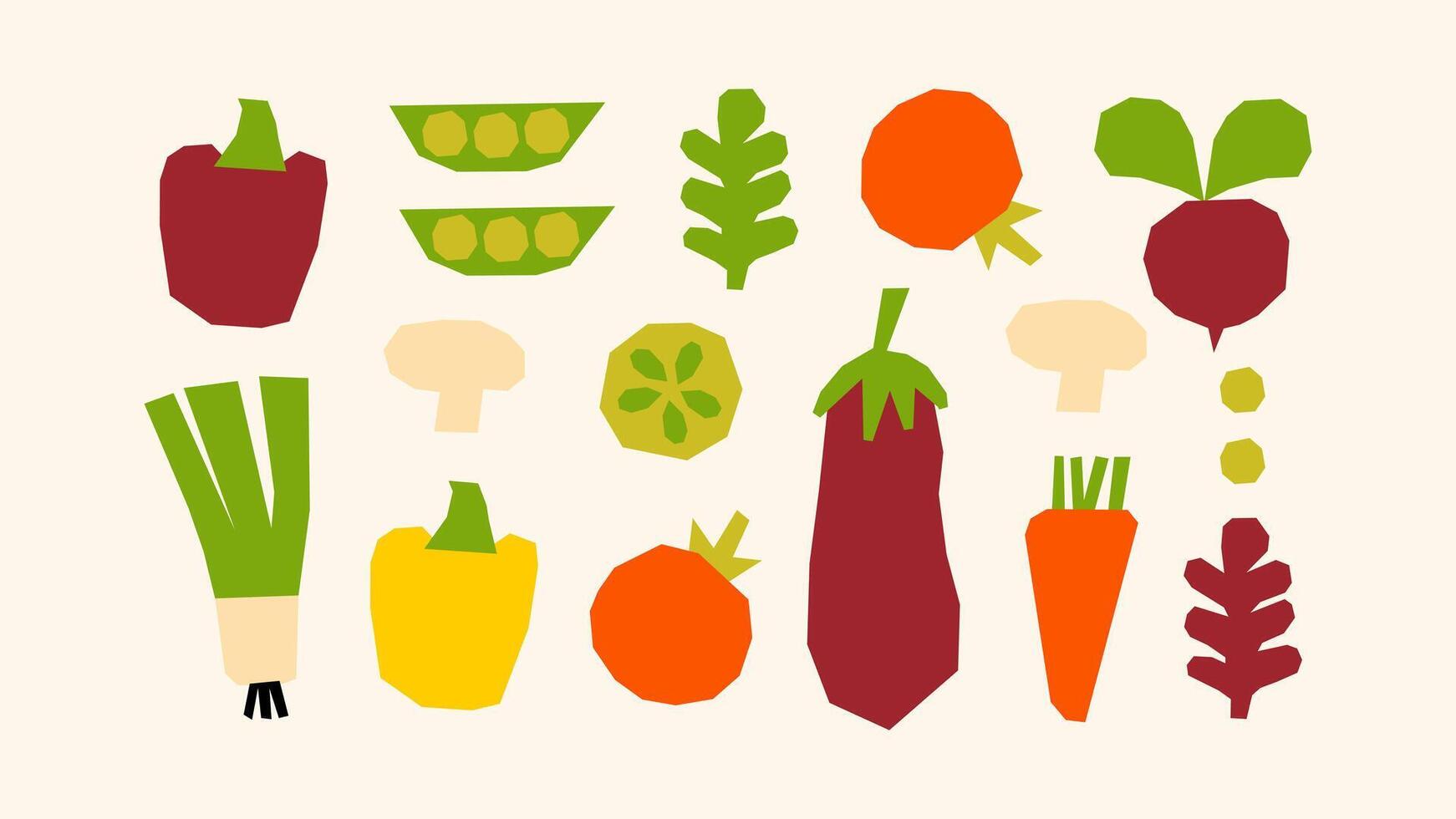 Vegetable set- cabbage, tomato, avocado, rs, celery, carrots, pepper. Vegetarian farm products from the garden hand-drawn in flat and naive style vector