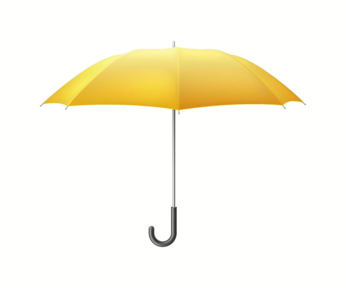 Classic open yellow umbrella-cane realistic illustration. Protection from complicated weather condition 3d object on white background vector