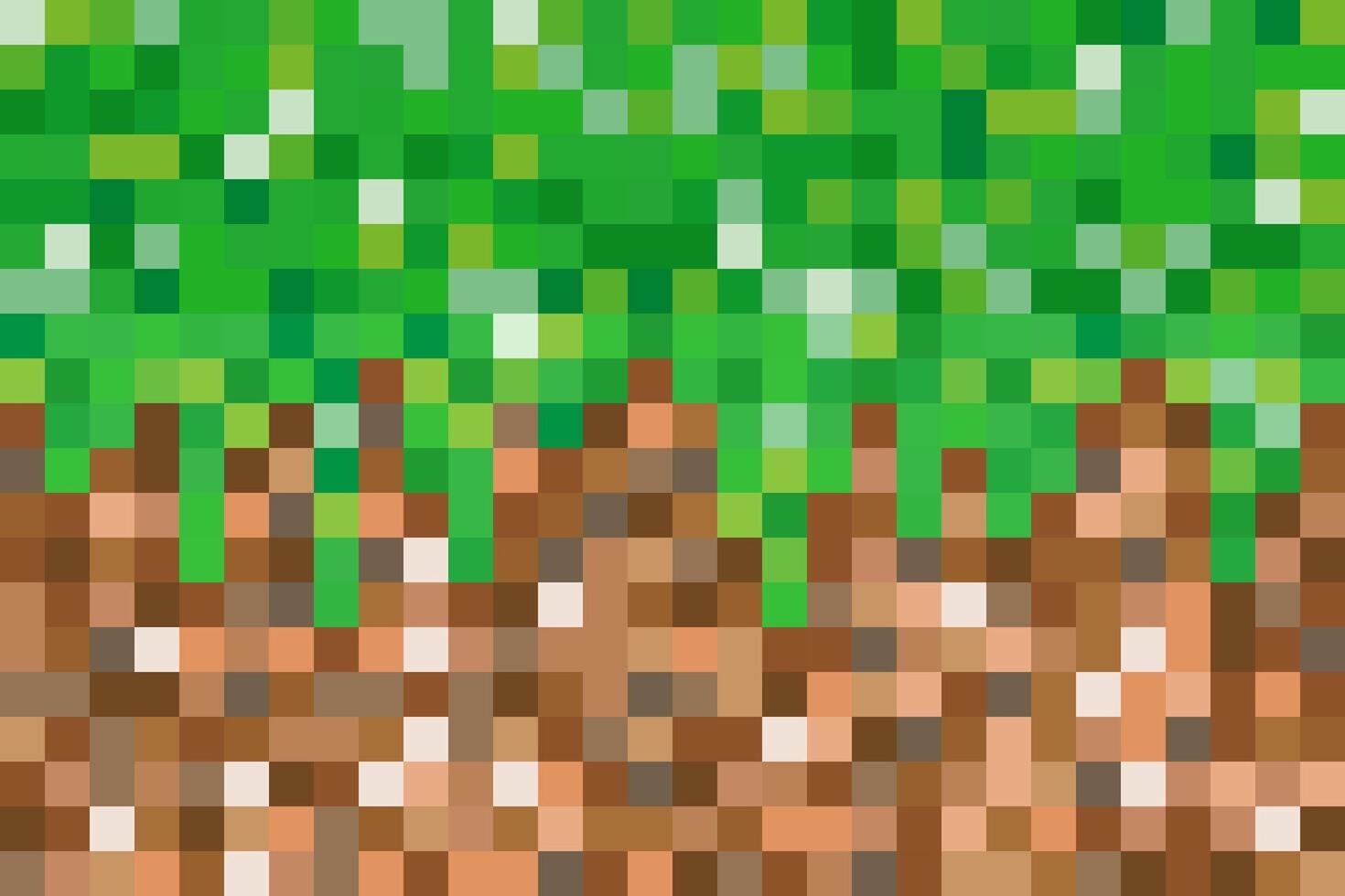 Pixel texture background with grass and ground blocks. Green and brown cubes in seamless pattern for game. Square bricks abstract wallpaper. mosaic backdrop vector