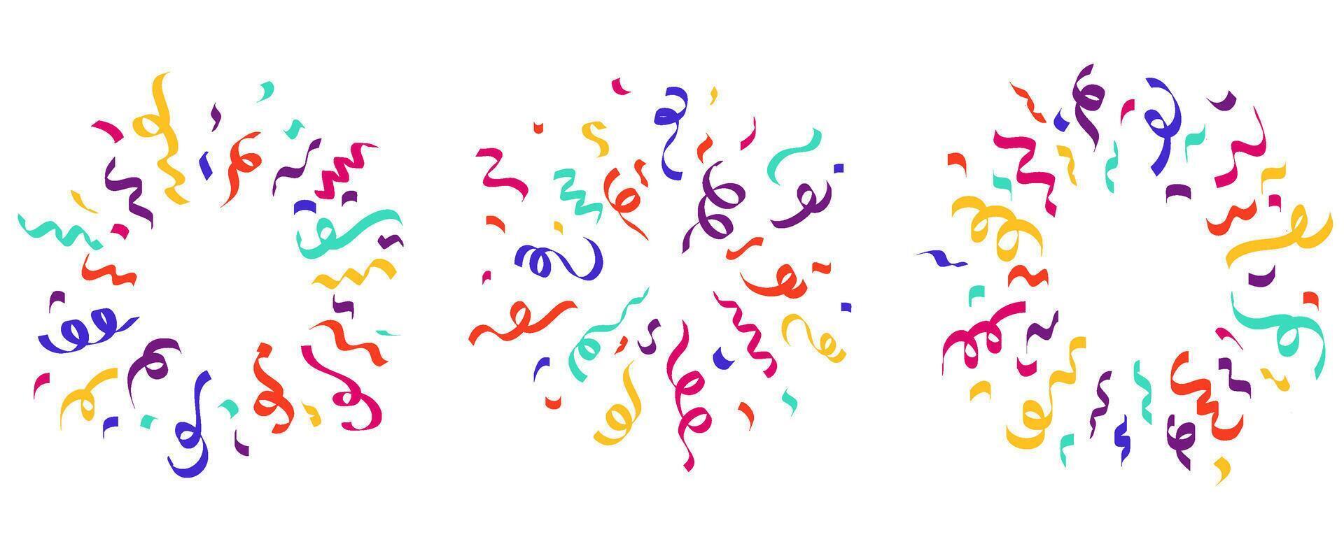 Confetti explosion isolated on white background. Colored elements for birthday party and carnival celebration. Falling serpentine and burst of firework for surprise and gift decoration vector