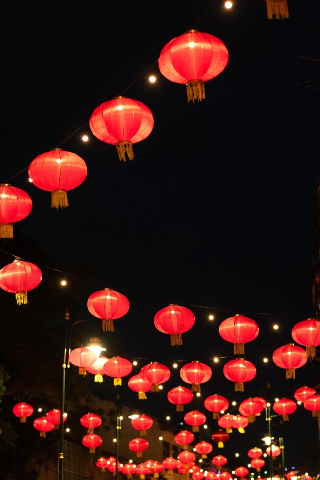 Lanterns of Chinese New Year in the night background photo