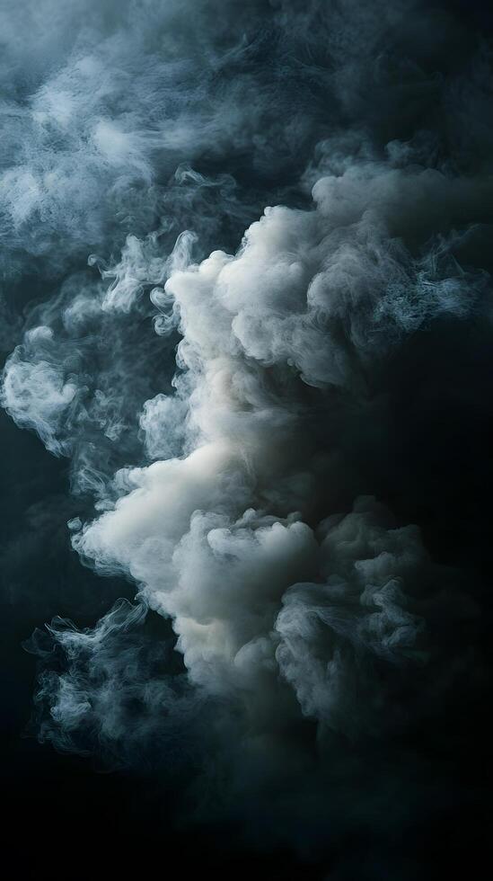 Dark Moody Cloudscape Dramatic Lighting Gray White Clouds Black Background photo