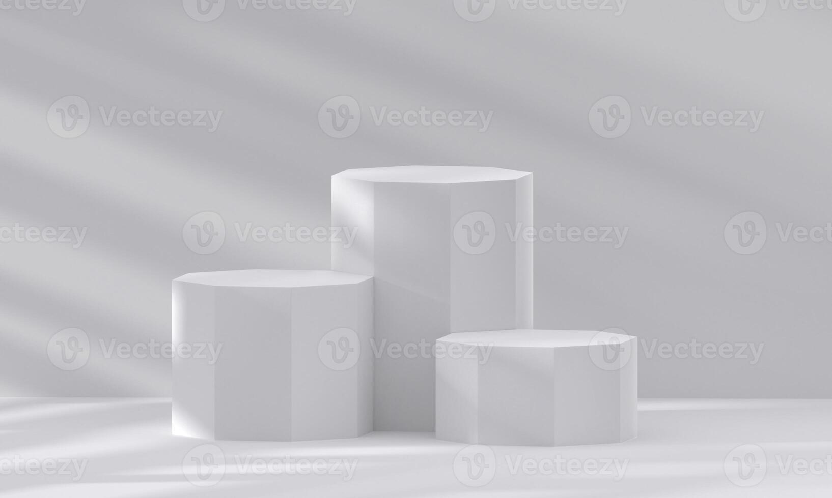 3D white podium with light and shadow. Abstract geometric composition in minimalist design. 3D studio display showroom product pedestal1 photo