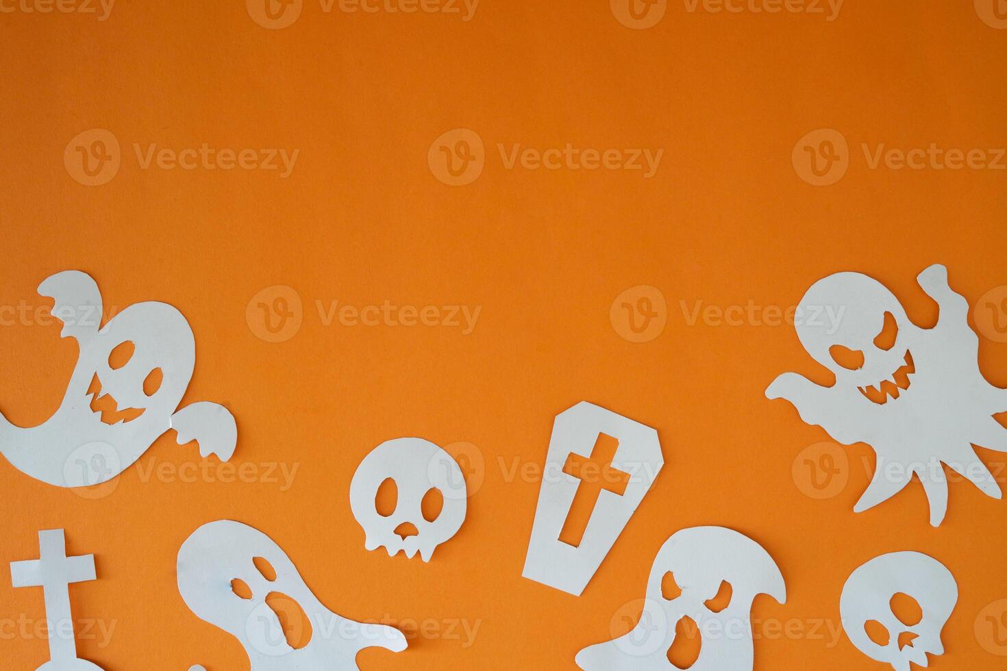 Ghost and coffin decoration for copy space backdrop photo