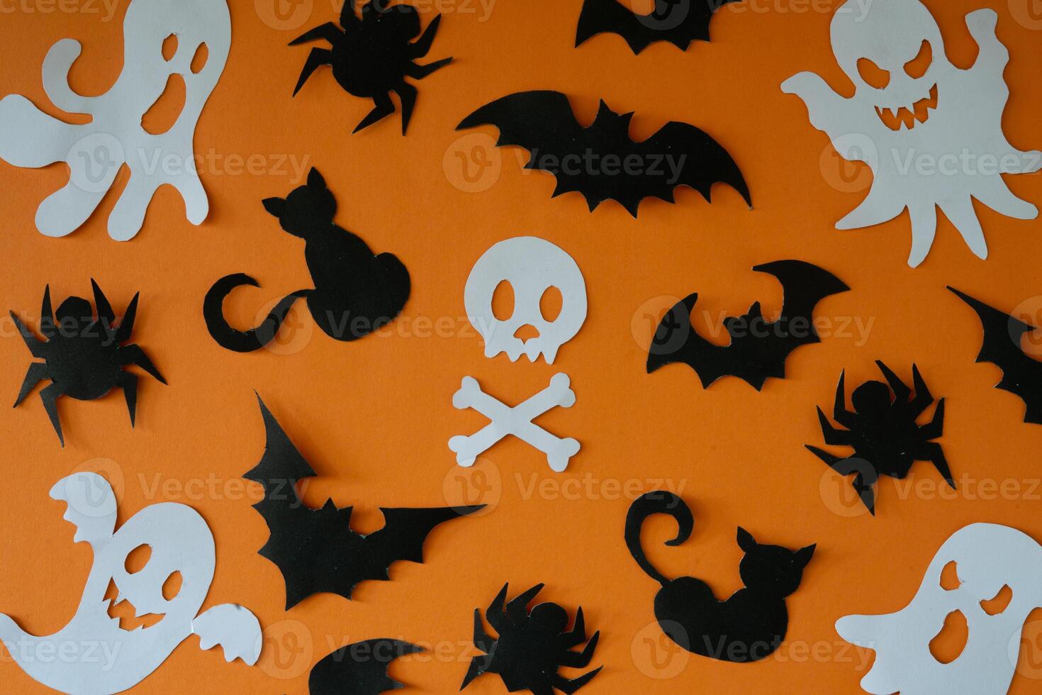Halloween background with bat and cat pattern photo