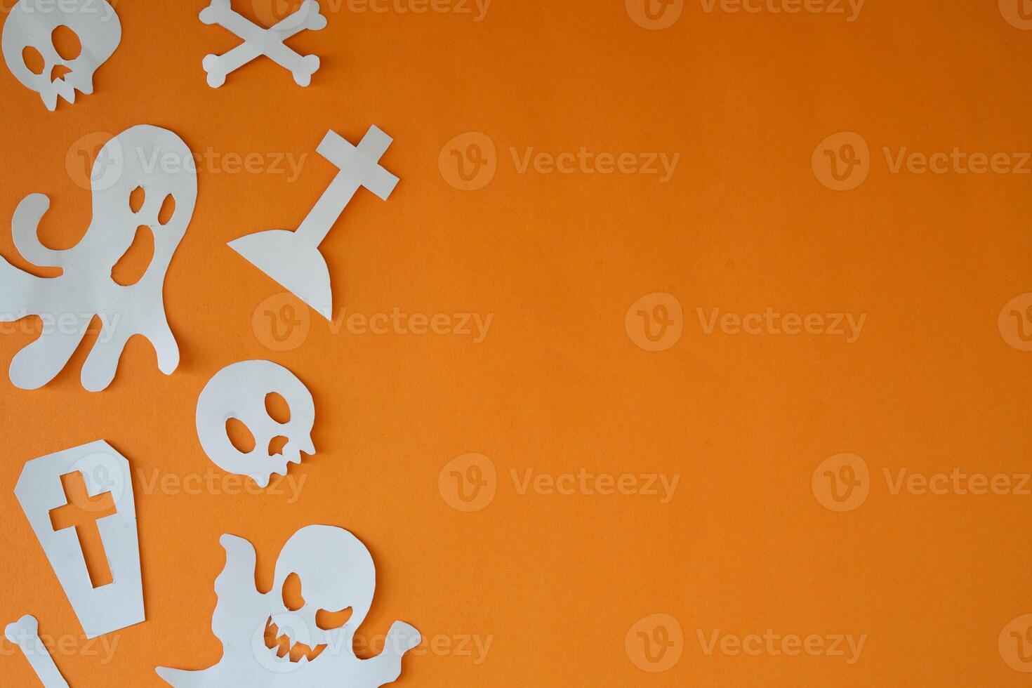 Coffin and graveyard paper cut out for copy space backdrop photo