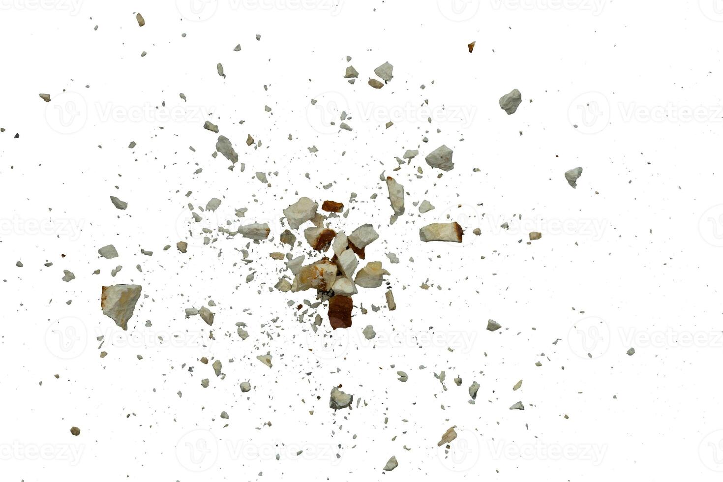 explosion of stone particle and dust isolated photo