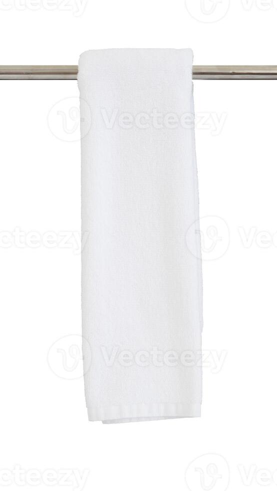 withe towel hanging isolated on white background photo
