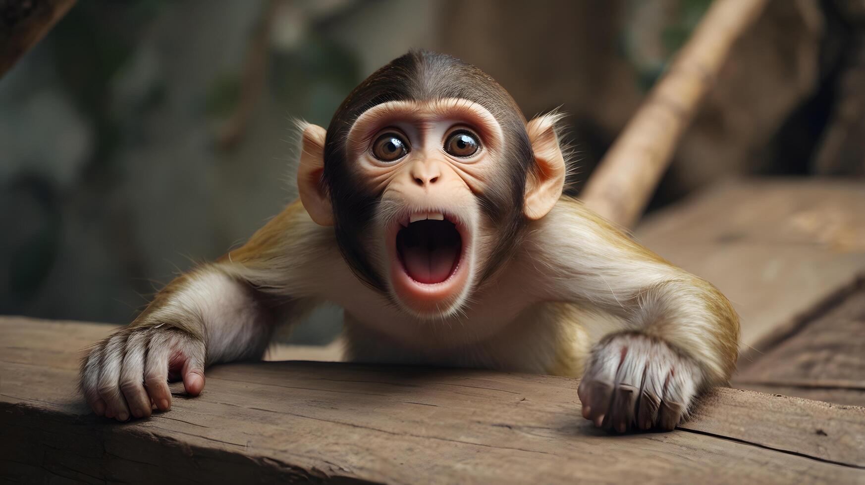 Surprised Monkey with Wide Eyes and Open Mouth photo