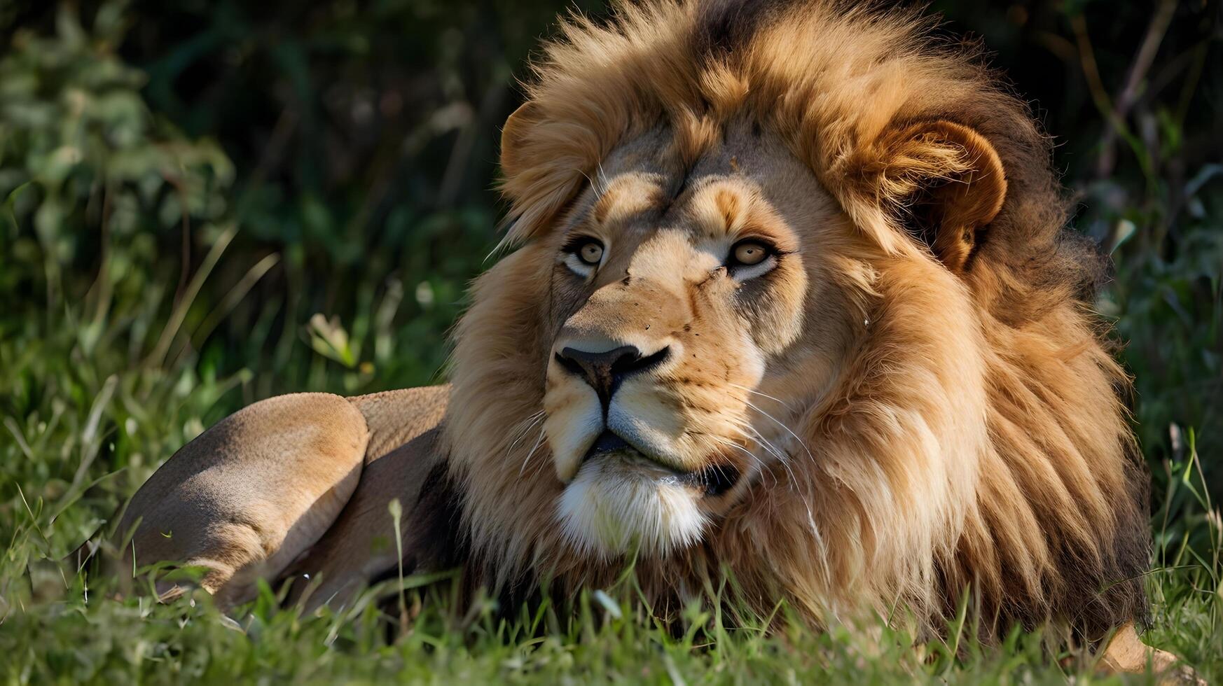Majestic Lion Resting in the Grass photo
