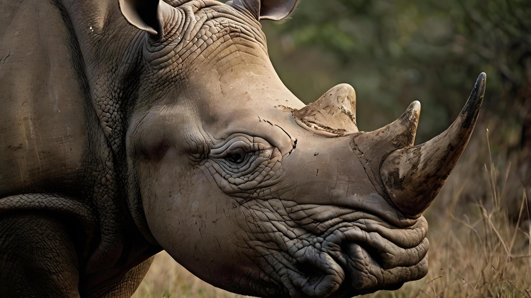 a close up of a rhino with its head turned to the side photo