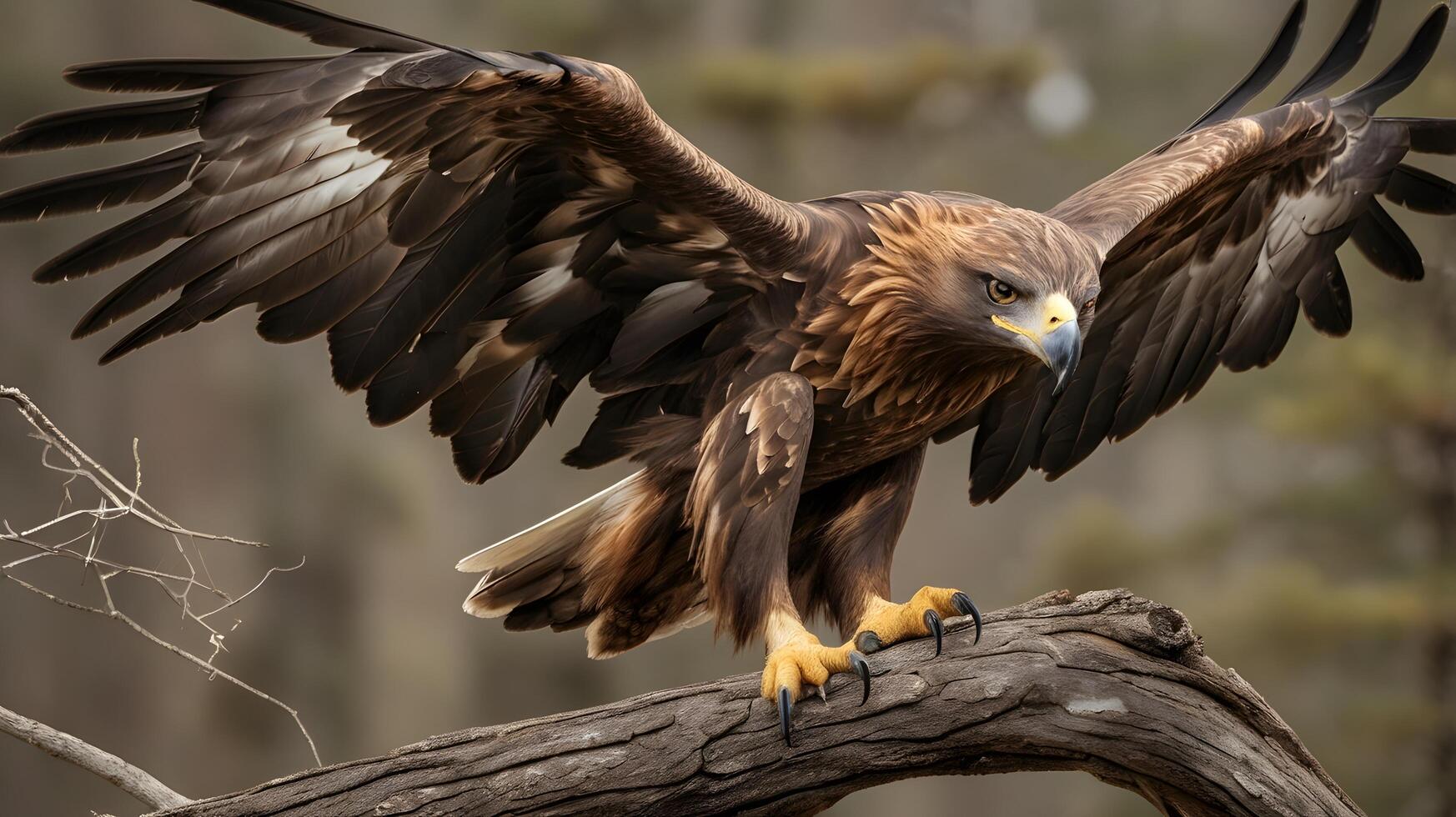 Golden Eagle Perched with Wings Spread photo