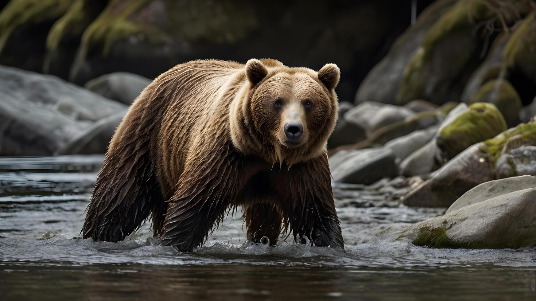 Brown Bear Wading in River photo