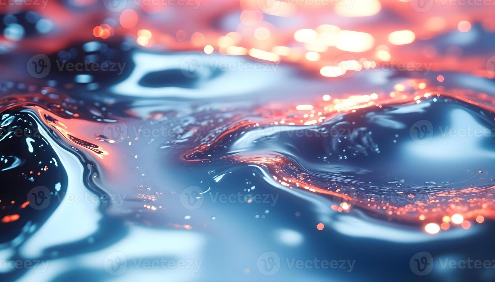 A glossy liquid surface shimmering with pink and red hues. Light sparkles reflect, evoking warmth and passion. The abstract pattern resembles the magical interplay of fire and water. High quality 3d illustration photo