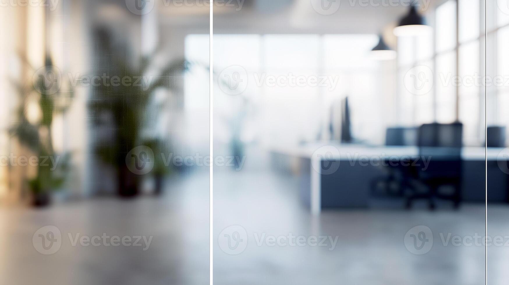 a large office wall with a large window and a desk photo