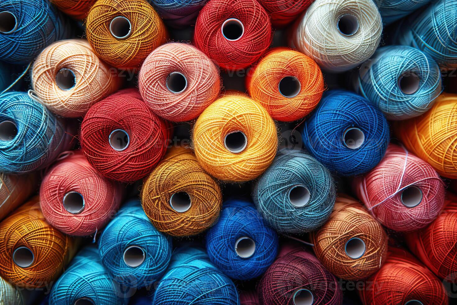 Threads sewing cotton knitting tailors colored background in a row for needlework woolen. photo